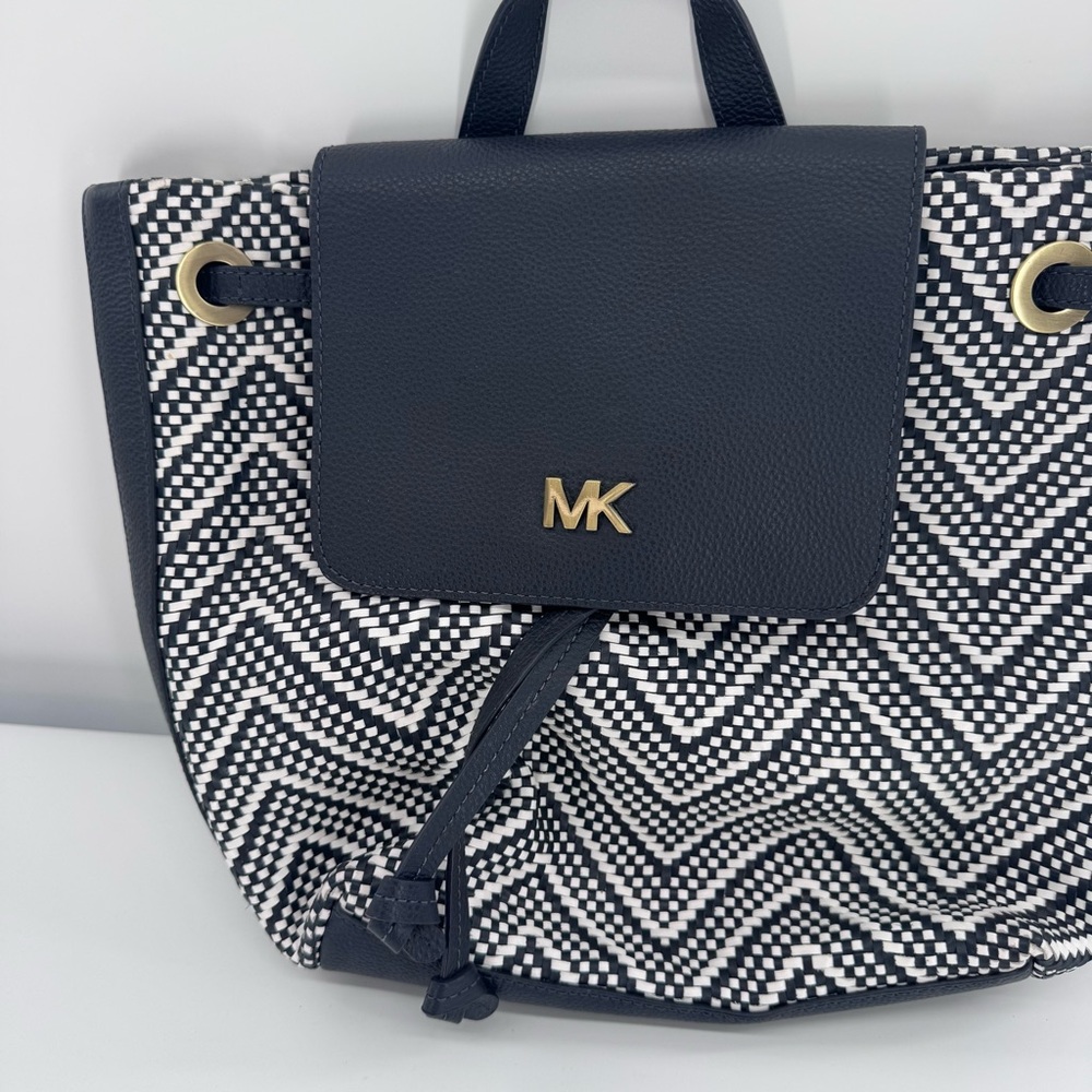 Michael Kors Junie Backpack Admiral Optic‎ White Leather Blue Bag - Picture 2 of 14